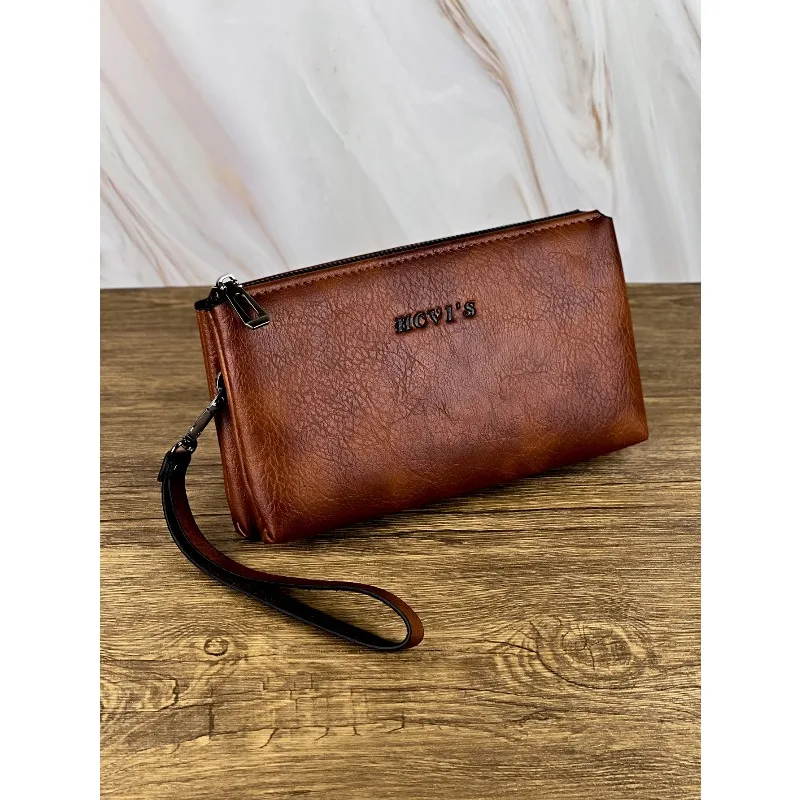 Fashion Simple Retro Men's Clutch Bag Wallet Business Large Capacity Clutch Bag Double Compartment Zipper Long Wallet Clutch Bag