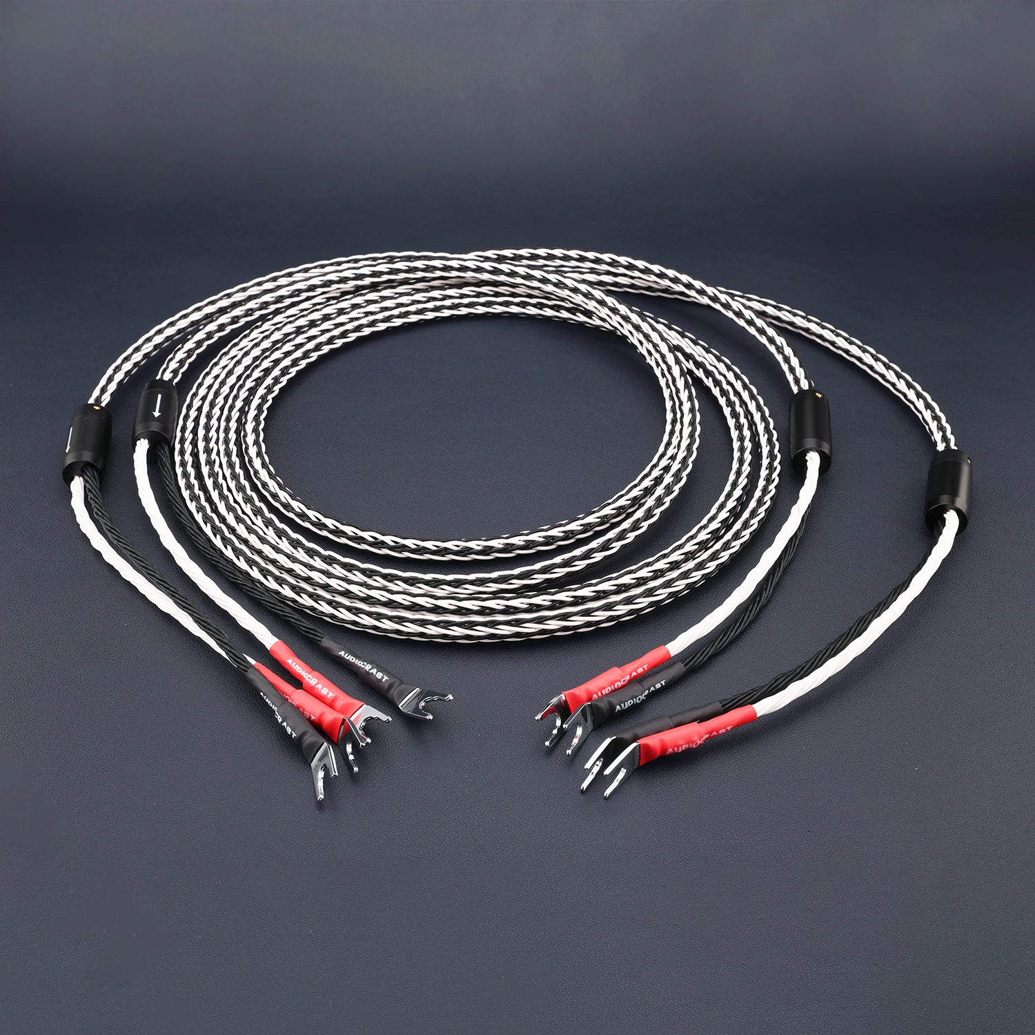 Pair 8TC HIFI Speaker Cable Spade Plug Banana Connector Braided Audio Speaker Wire For Amplifier Loudspeaker Home Audio System