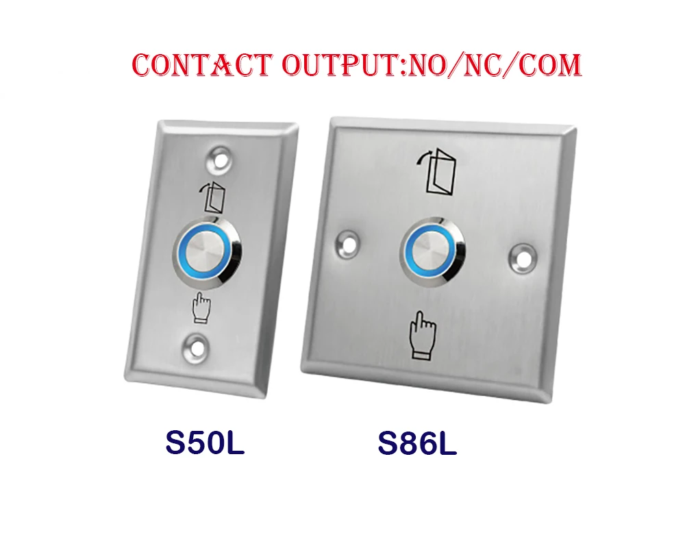 Stainless Steel Door Release NC/NO/COM Exit Button Blue Backlight LED Access Control System Lock
