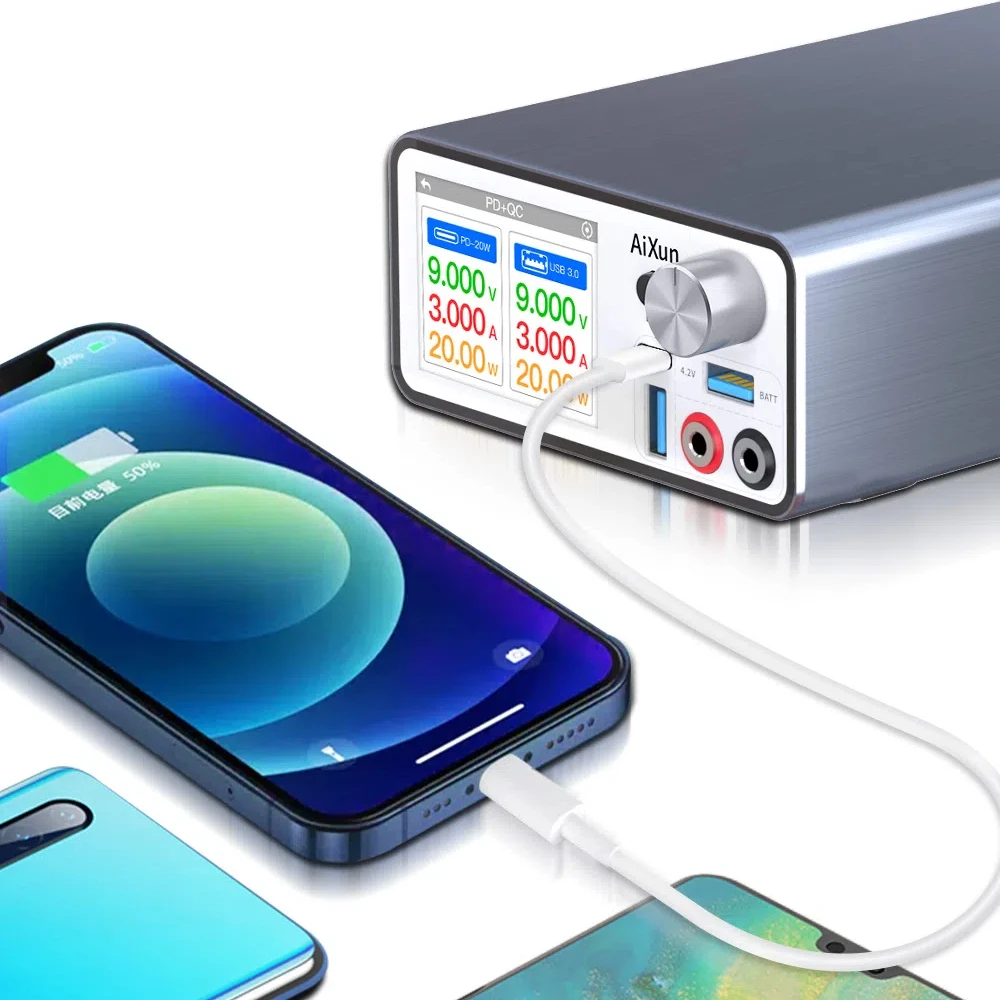 AIXUN P2408S مصدر طاقة مستقر ذكي مع تيار جهد قابل للتعديل لهاتف IPhone Android مجموعة كشف الشحن السريع