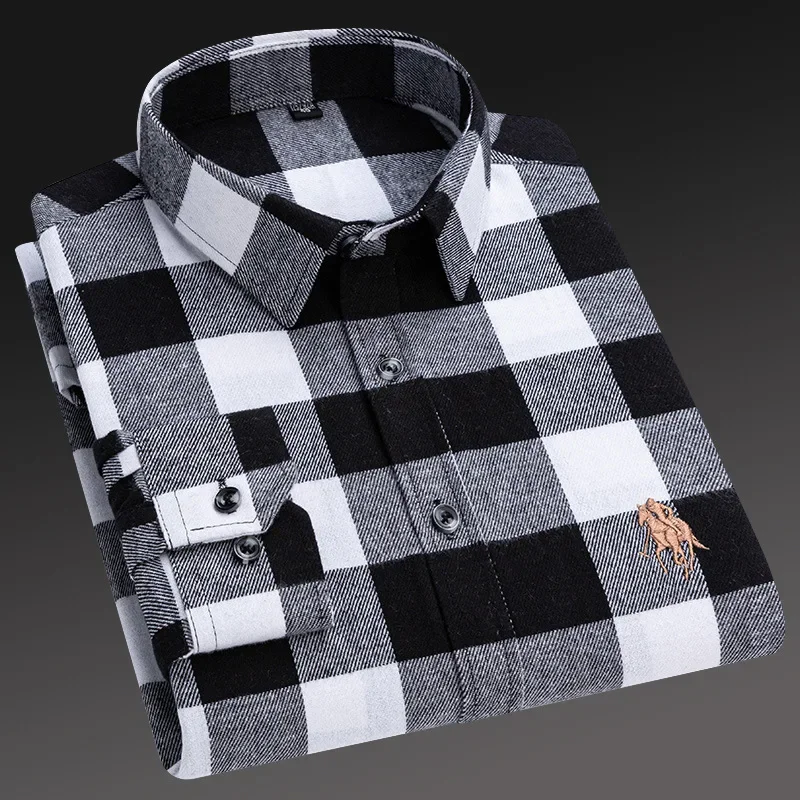 

115KGincrease men 100%cotton sanded plaid long casual shirt Middle-aged and elderly fathers wear shirt and coats wholesale gifts