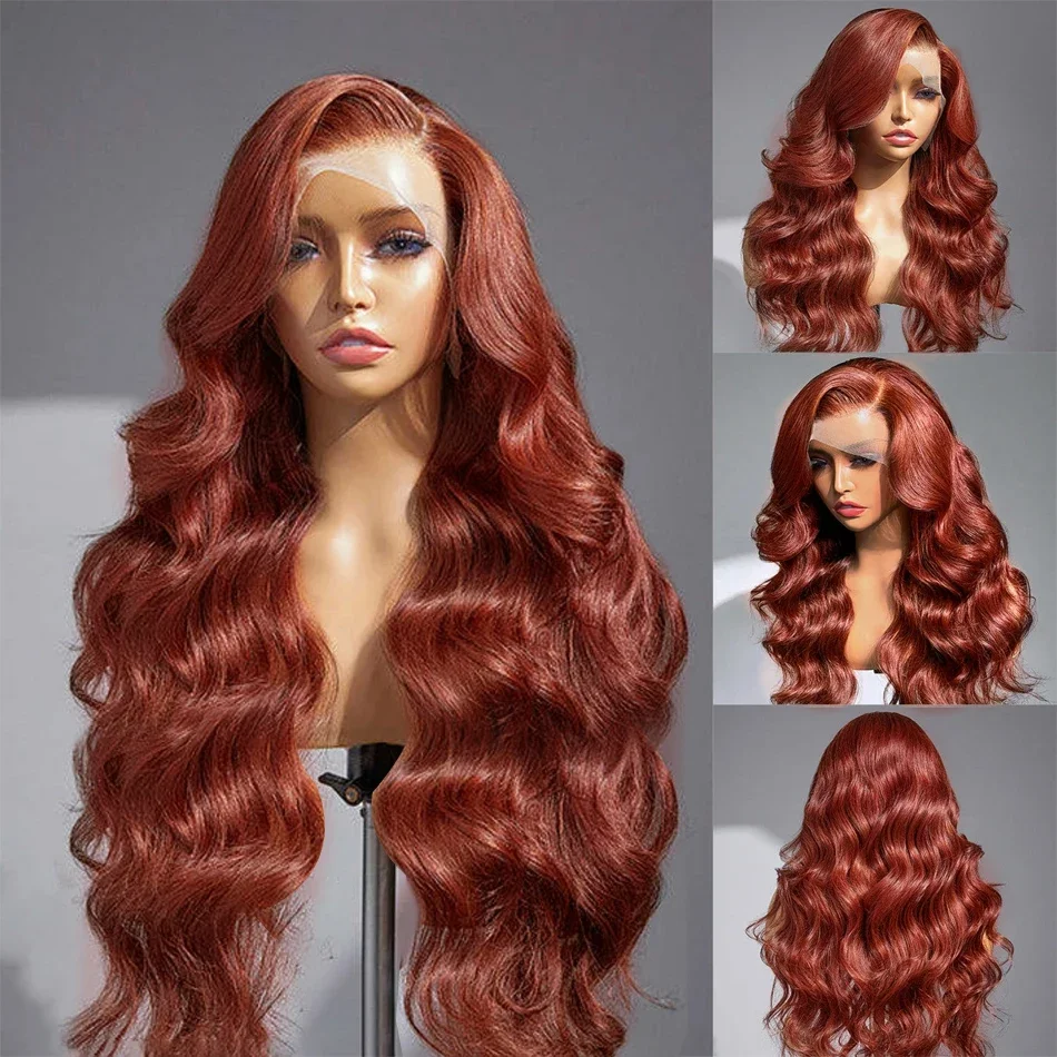 30 Inch Body Wave 13x4 Lace Frontal Human Hair Wigs Colored Water Wave 200% Reddish Brown 13x6 Full HD Lace Front Wig For Women