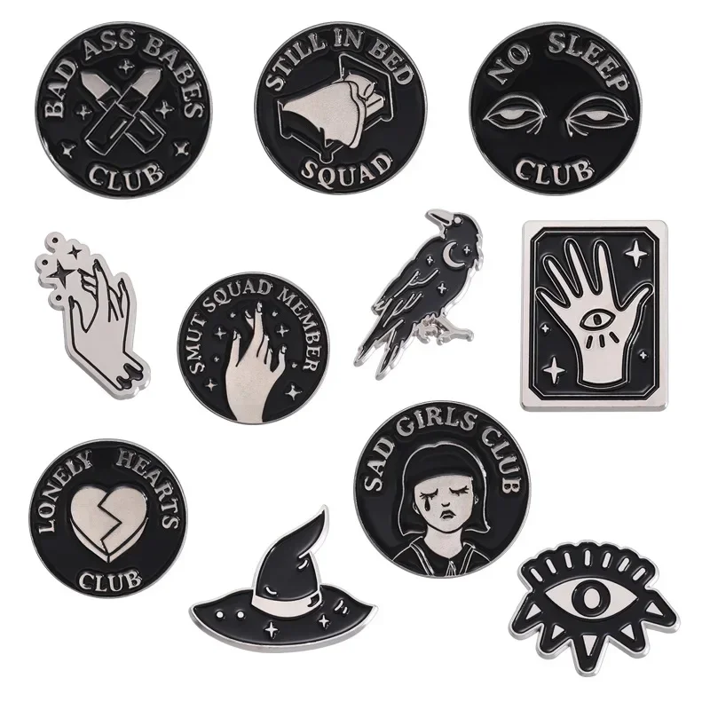 Creative Dark Style Halloween Combination Accessories Brooch Personalized Simple Magic Crow Shaped Badge Set Pins for Backpacks