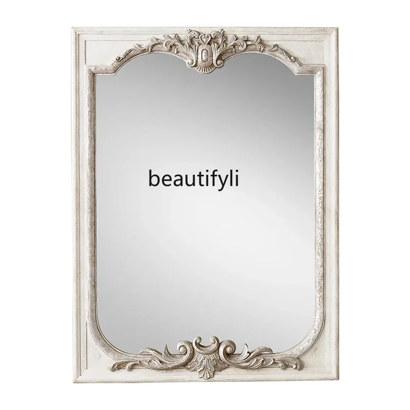 Yy European-style entrance retro wall-mounted  background wall carved decorative mirror French dining room square wall mirror