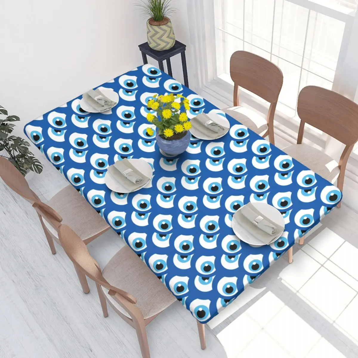 Turkey Evil Eye Symbol Pattern Nazar Amulet Rectangular Tablecloth Oilproof 4FT Table Cloth Table Covers