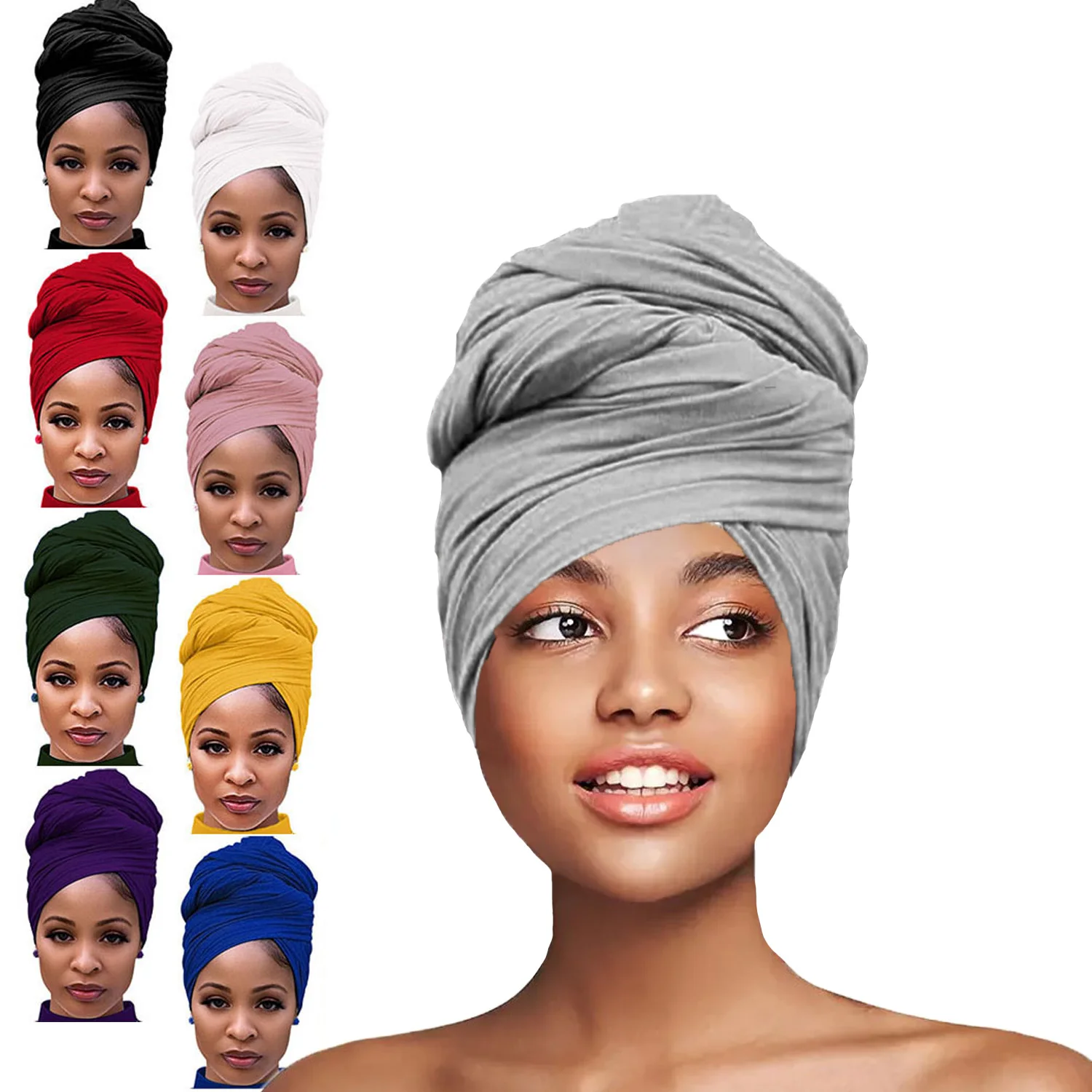 

2 pcs/pack Women Solid Color Magic Turban Hijab Head Wrap Extra Long Tube Indian Headwrap Scarf Tie Hair Loss Islamic Headwrap