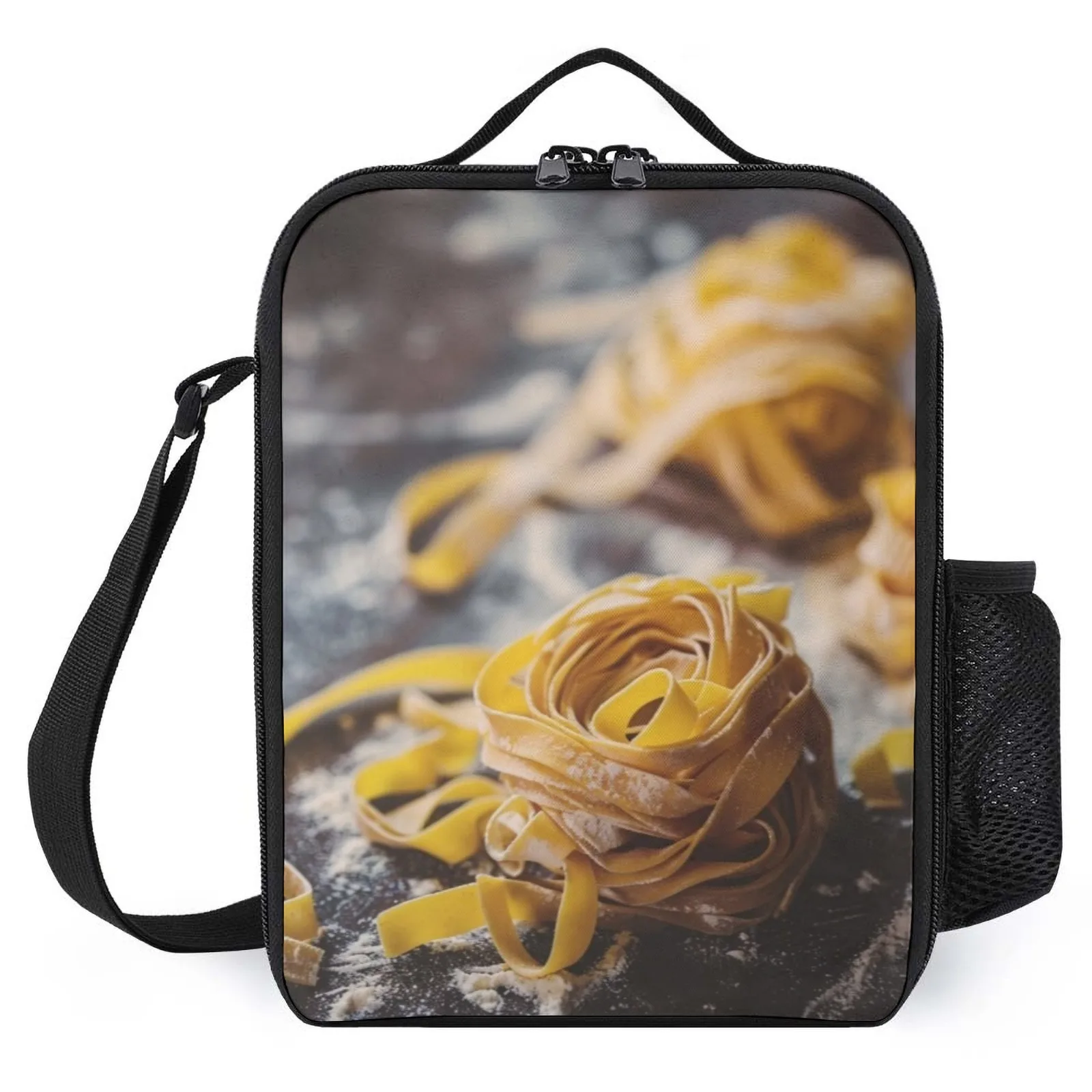 Lunchtaschen mit frischen Bandnudeln, bedruckte Lunchtasche mit Schultergurt, kalte Tasche, Lunchtasche, isolierte Lunchbox-Tasche