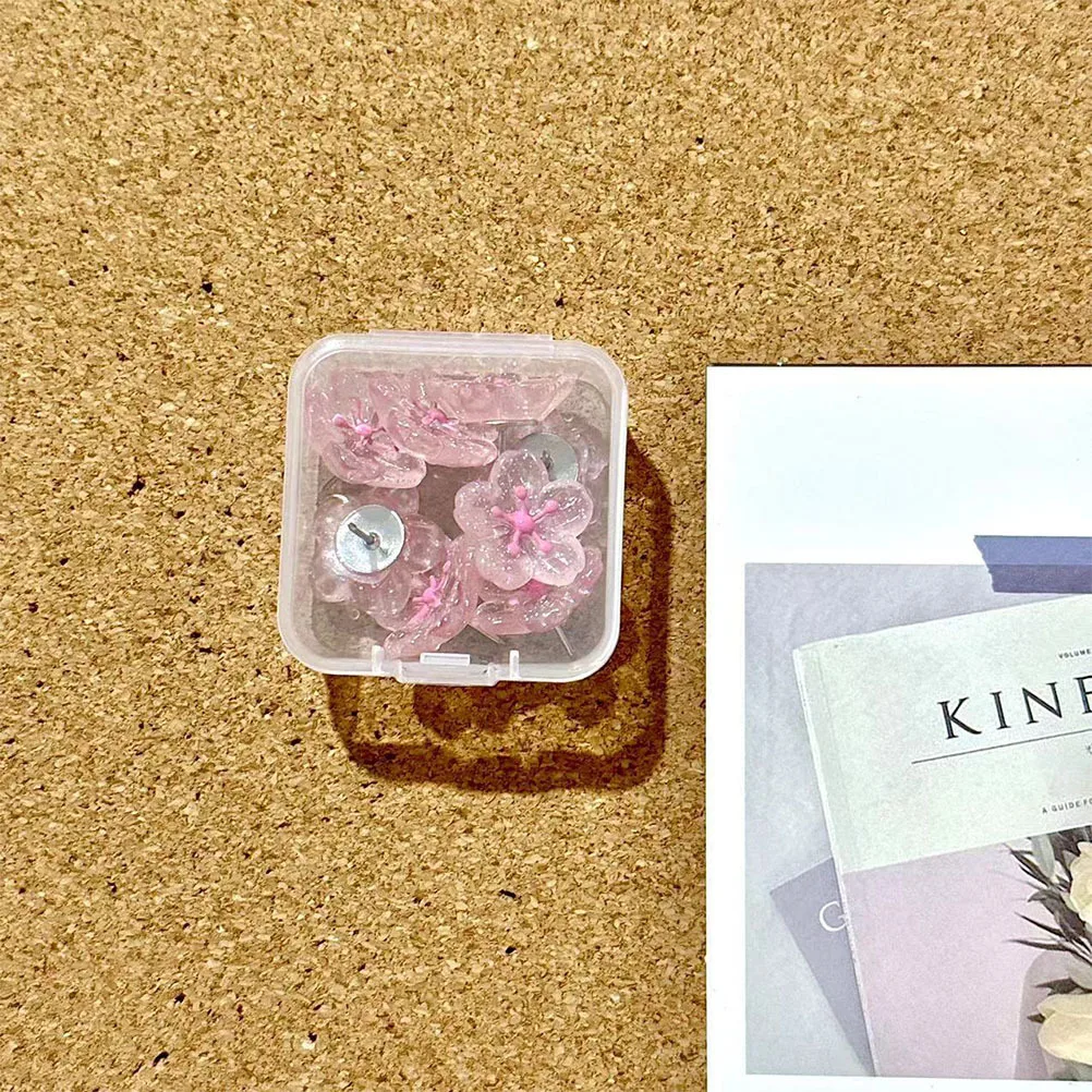 10Pcs Pink Cherry Blossom Push Pins Floral Decorative Thumb Tacks Bulletin Board Cork Board Cute Office School Home