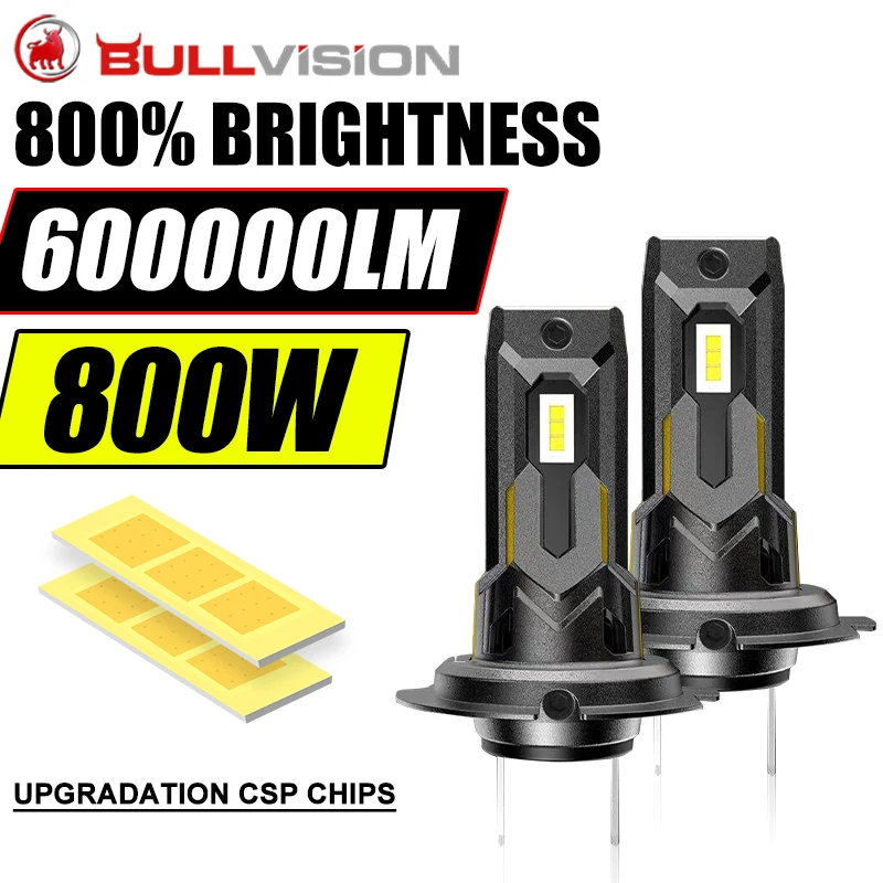 

Bullvision 2PCS H7 LED Canbus 6000000LM 800W CSP Chips Car Headlight Bulb L02 L05 Adapter 1: 1 Size Turbo Fan Mini Diode 12V 24V