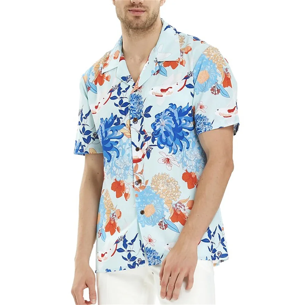 Men\'s Shirt Floral Pattern Cuban Collar Casual Hawaiian Short Sleeve Shirt Button Print Clothing Sports Street Chic Design