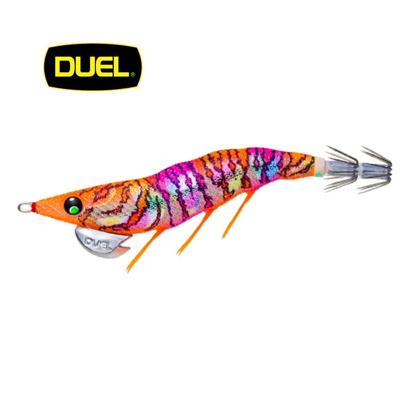 Japan DUEL Double Glow Ultraviolet Simulated 2.5 10.5g EGI JIG Squid Lure Bait Wooden Shrimp Double Glow Ultraviolet Sound