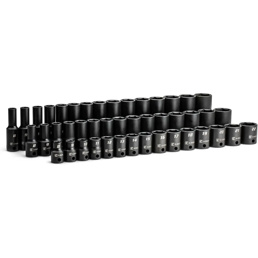 

3/8 in. Drive Shallow, Semi-Deep and Deep Impact Socket Set, Metric, 8 to 22 mm, 45-Piece