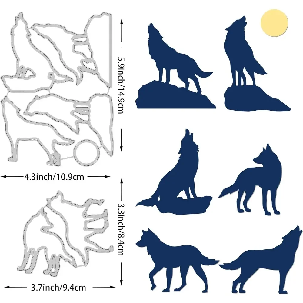 2pcs Wolf Carbon Steel Cutting Dies Stencils, Animal Moon Metal Stencils Scrapbooking Tools for DIY Scrapbooking Photo Album