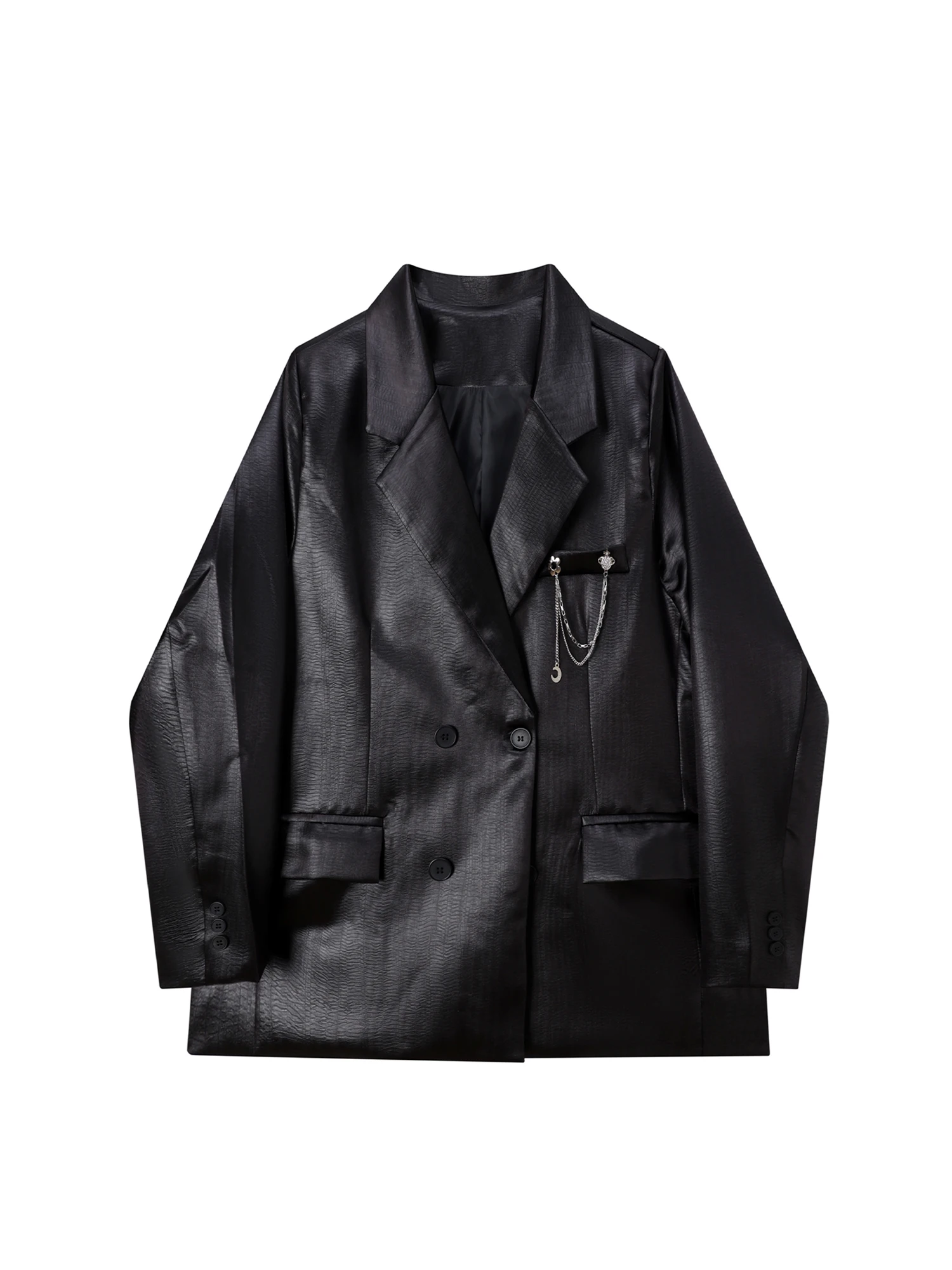 

Women's Black Gothic Emo Leather Blazer Jacket Vintage Long Sleeve Oversize Outerwear Single Breasted Suit Coat Y2k 2000s Autumn