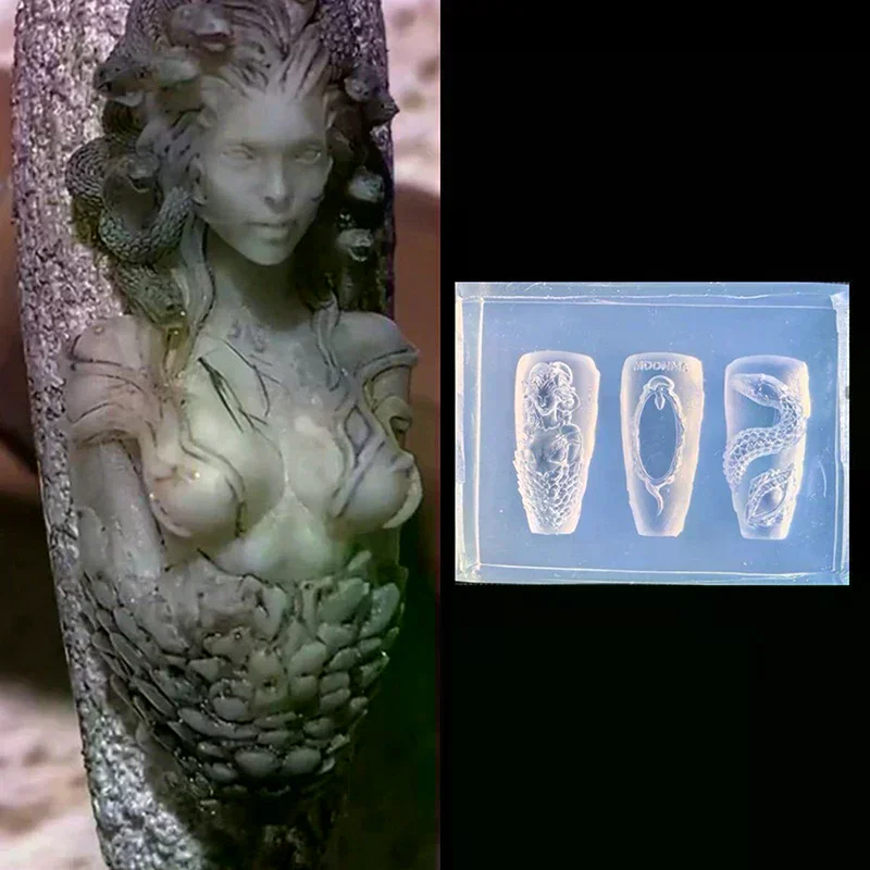 3D Snake Girl Nail Silicone Carving Mold Snake DIY Nail Decoration Art Nail Beauty Charm Silicone Nail Mold Nails Products 1 Pcs
