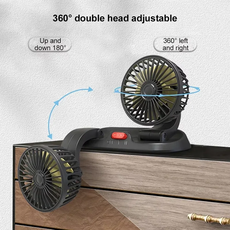 Car 5V 12V 24V Fan Cooling Car Fan Dual Head Usb Car Fan 2 Speeds Adjustable Auto Cooler Air Fan Car Accessories Wind Regulation view 5
