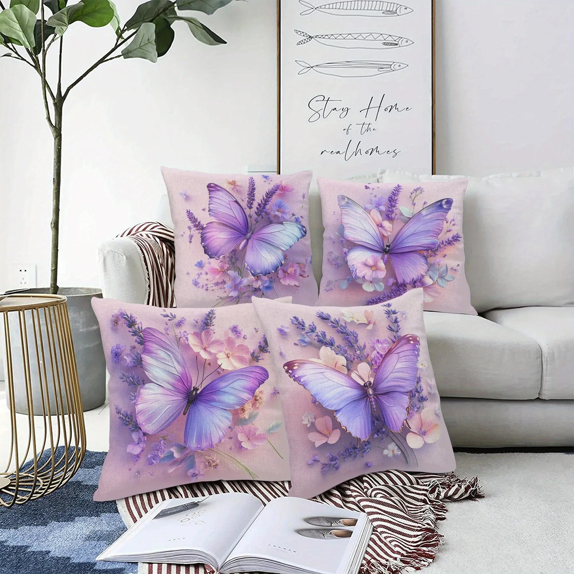Lavender butterfly decorative pillowcase, ultra-soft polyester material living room sofa backrest car pillowcase home decoration