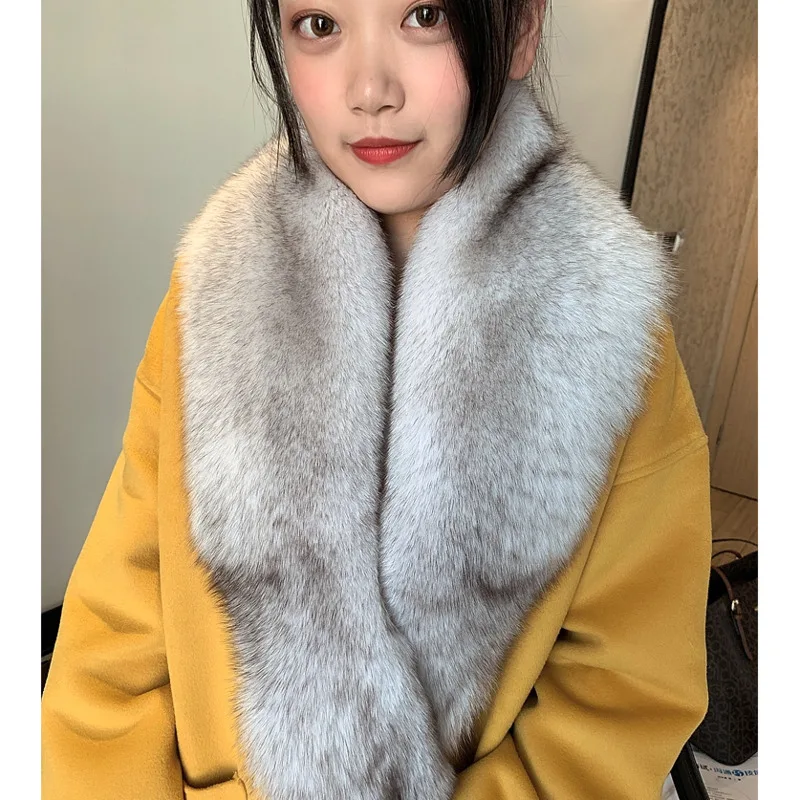 Fox Fur Collar For Woman Winter 100% Real Fox Fur Collar Scarves Natural Fox Fur Scarf Luxury Designer Scarf Black Fur Shawl