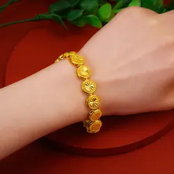 Solid 18K Gold Bracelet for Women Round Bead Bracelets Women's Jewelry Luxury Bracelet for Engagement Gold Fine Jewelry Gifts