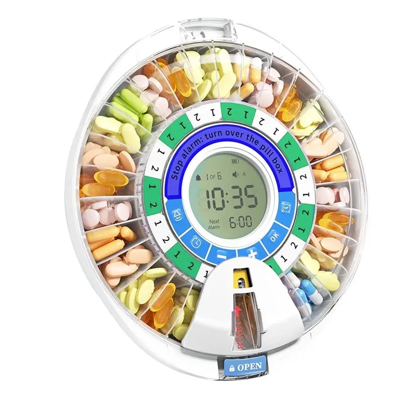 Alarms& Light Reminder, 28-Slot Automatic Pill Dispenser For Elderly- Key-Lock, Mix-Proof Design, XL Display