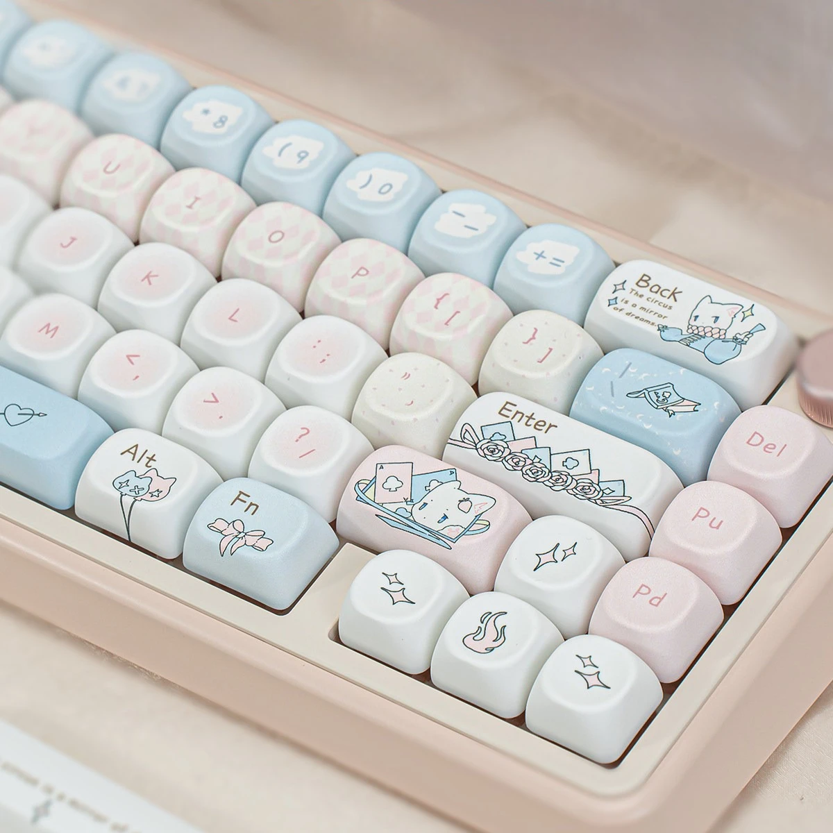 Kawaii Cute Cat Themed Keycaps MOA Profile PBT Sublimation Custom Key Caps for MX Switches Alice ANSI Layout Mechanical Keyboard