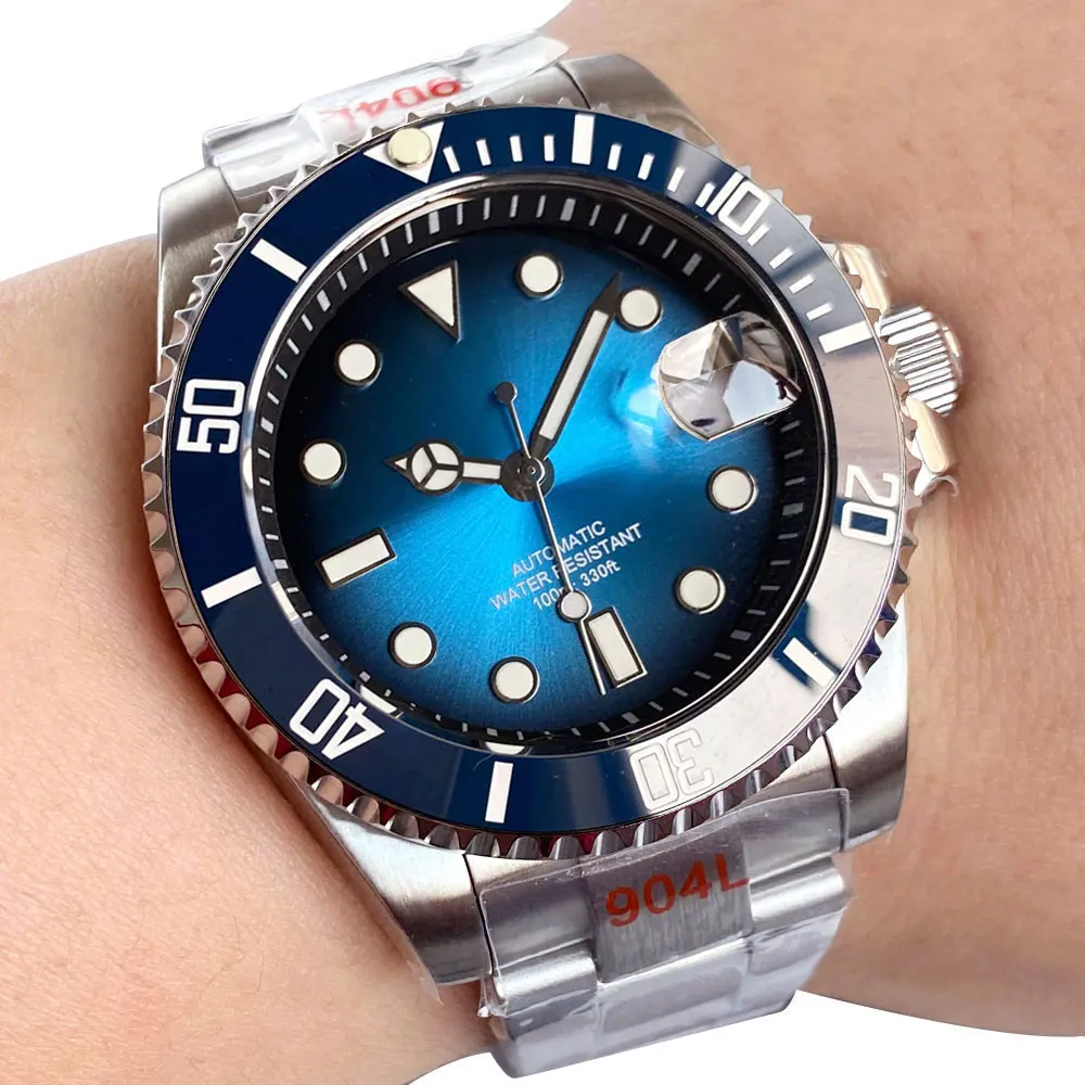 40mm SUB Watch for Men NH35AA Movement 20bar Water Resistence 120clicks Bezel Rejor red/blue dial