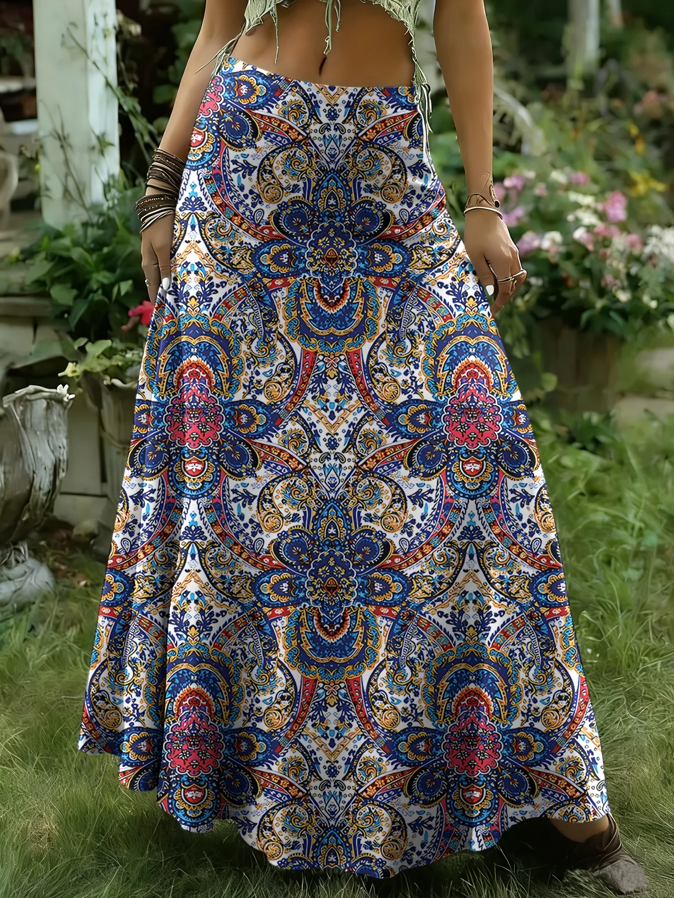 Women'S Plus Size Elegant Bohemian Style Easy Bohemian Floral Pattern Print Half Skirt