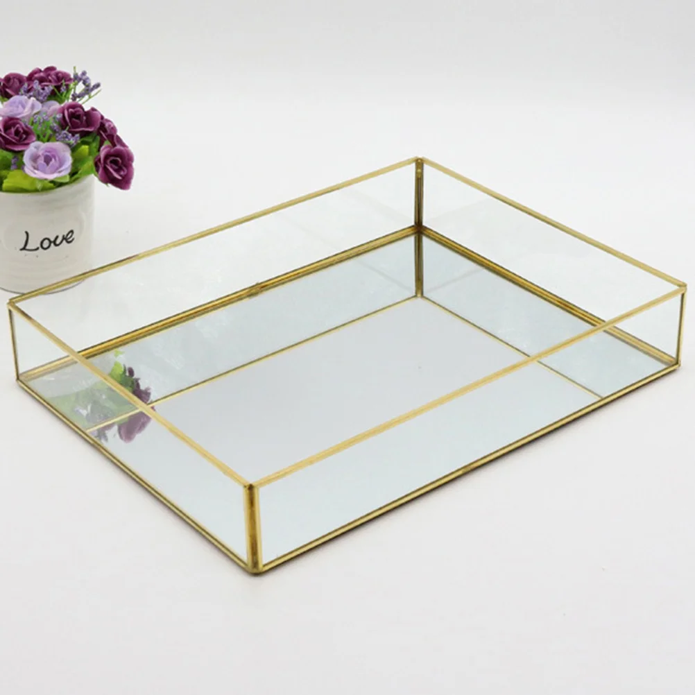 

1Pcs Four-Sided Copper Geometric Glass Jewelry Box Elegant Vintage Storage Container Perfect for Rings Earrings Necklaces and