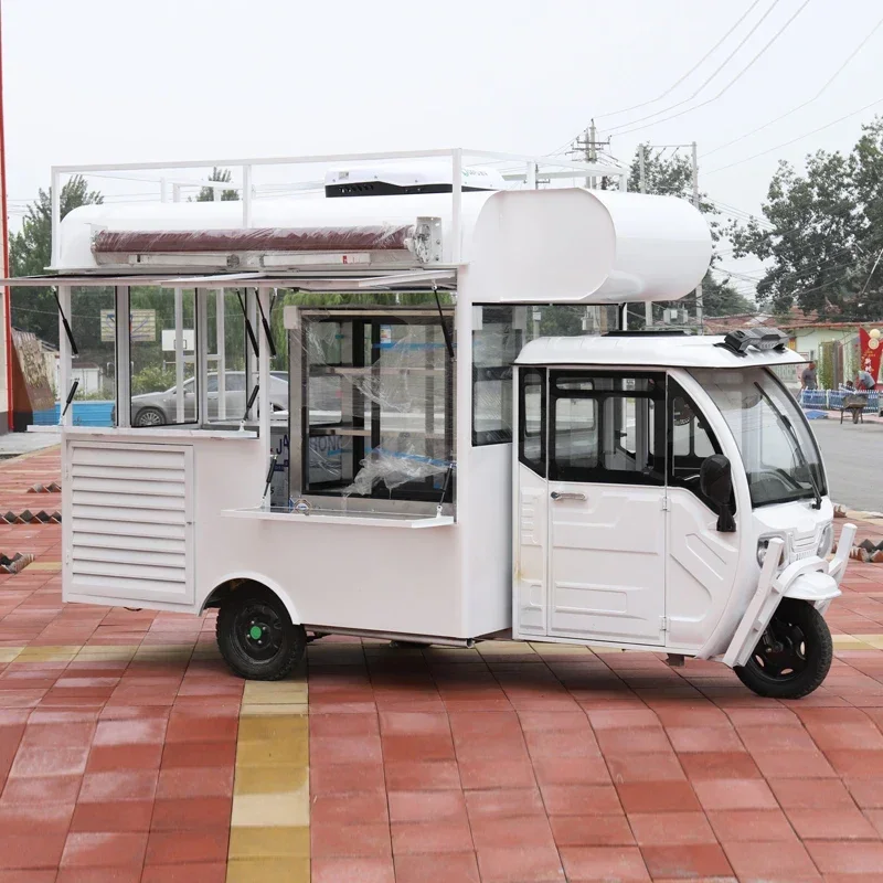 Electric three wheeled snack cart, breakfast, fast food, dining cart, mobile braised vegetable and cooked