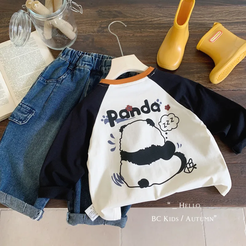 

2025 Autumn Winter Cotton Children Kid Sweatshirt Panda Long Sleeve Boy Girl Clothes Letter Casual 3-10 Years Toddler Pullover