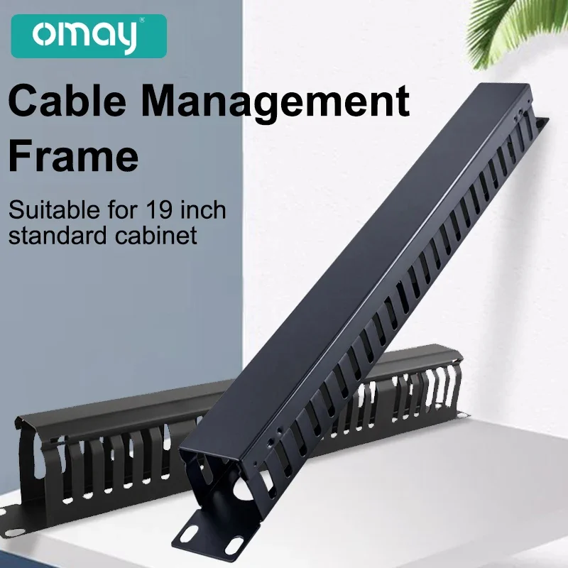 OMAY,12/24 48-port 1U single-sided plastic horizontal installation Metal cable tray Tall 19-inch server rack cable trough test