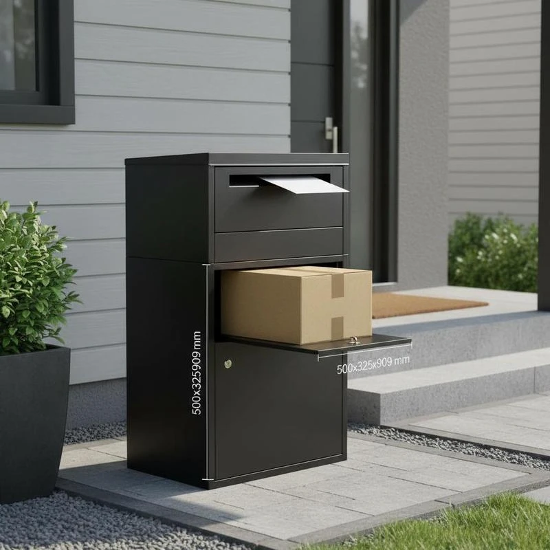

Parcel Drop Chest 35.8 in For Porch Front Door Yard, Key Lock Anti-Theft Design Heavy Duty Metal Housing Home Office Storage Black