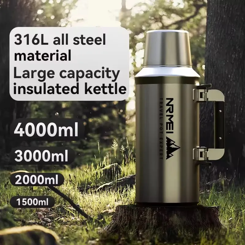 

316 Stainless Steel Thermos Bottle Vacuum Flask Large Capacity Outdoor Portable Thermal Jug Insulated Water Bottle 1-3.0L