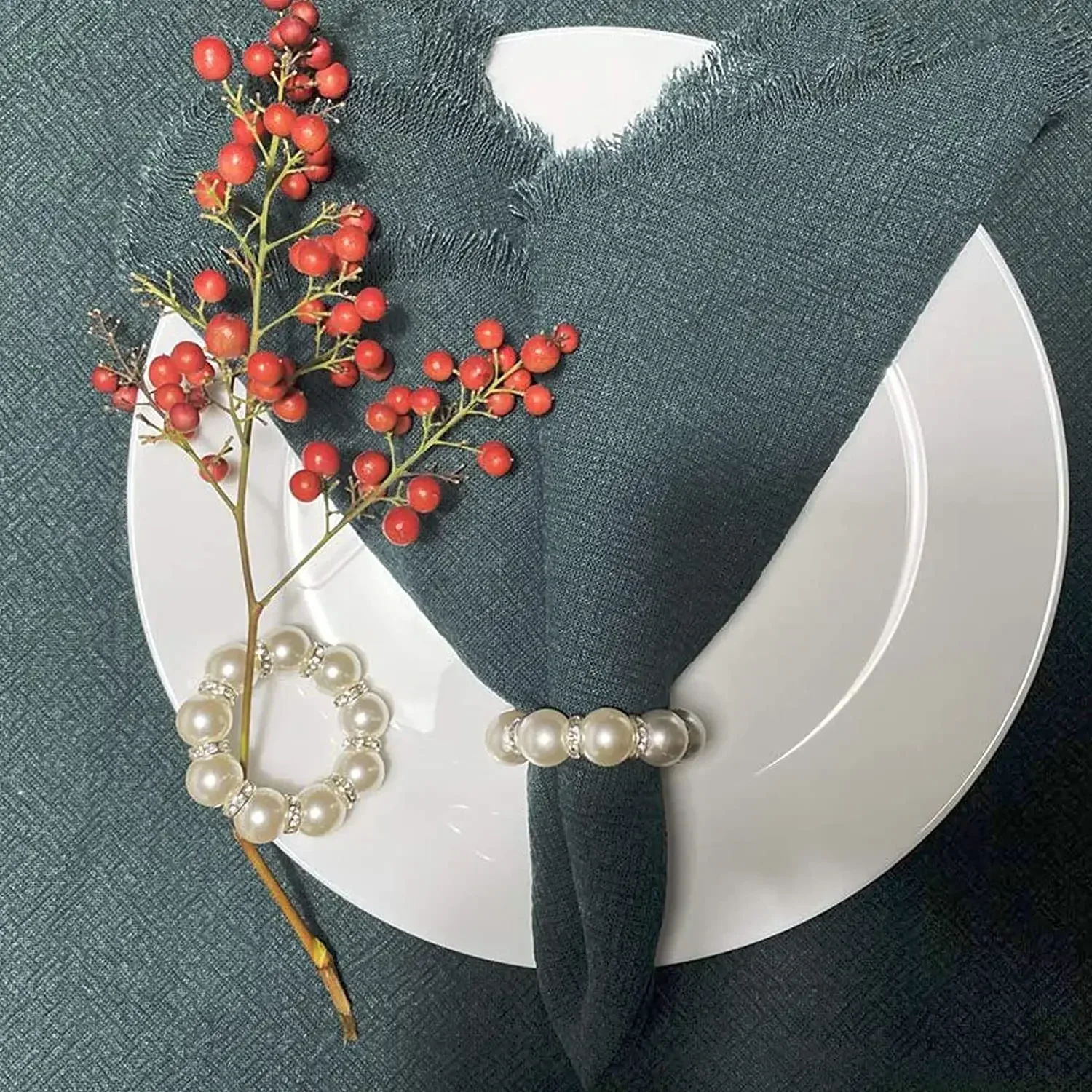 10PCS Wedding Easter Rhinestone Serviette Rings,Pearl Beaded Napkin Buckles,for Dinner Parties Dining Table Everyday Decoration