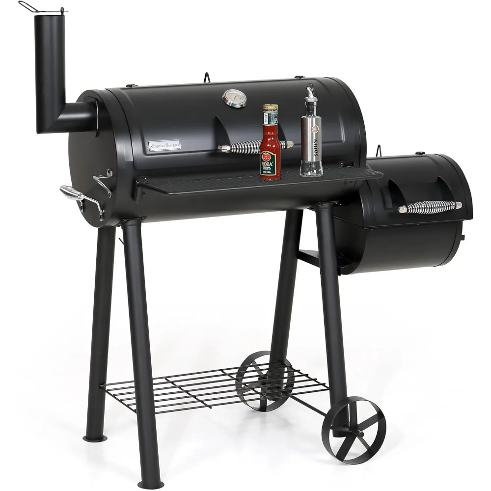 

Charcoal Grill with Offset Smoker, All Metal Steel Made Outdoor Smoker, 512 sq.in Cooking Area, Best Combo for O