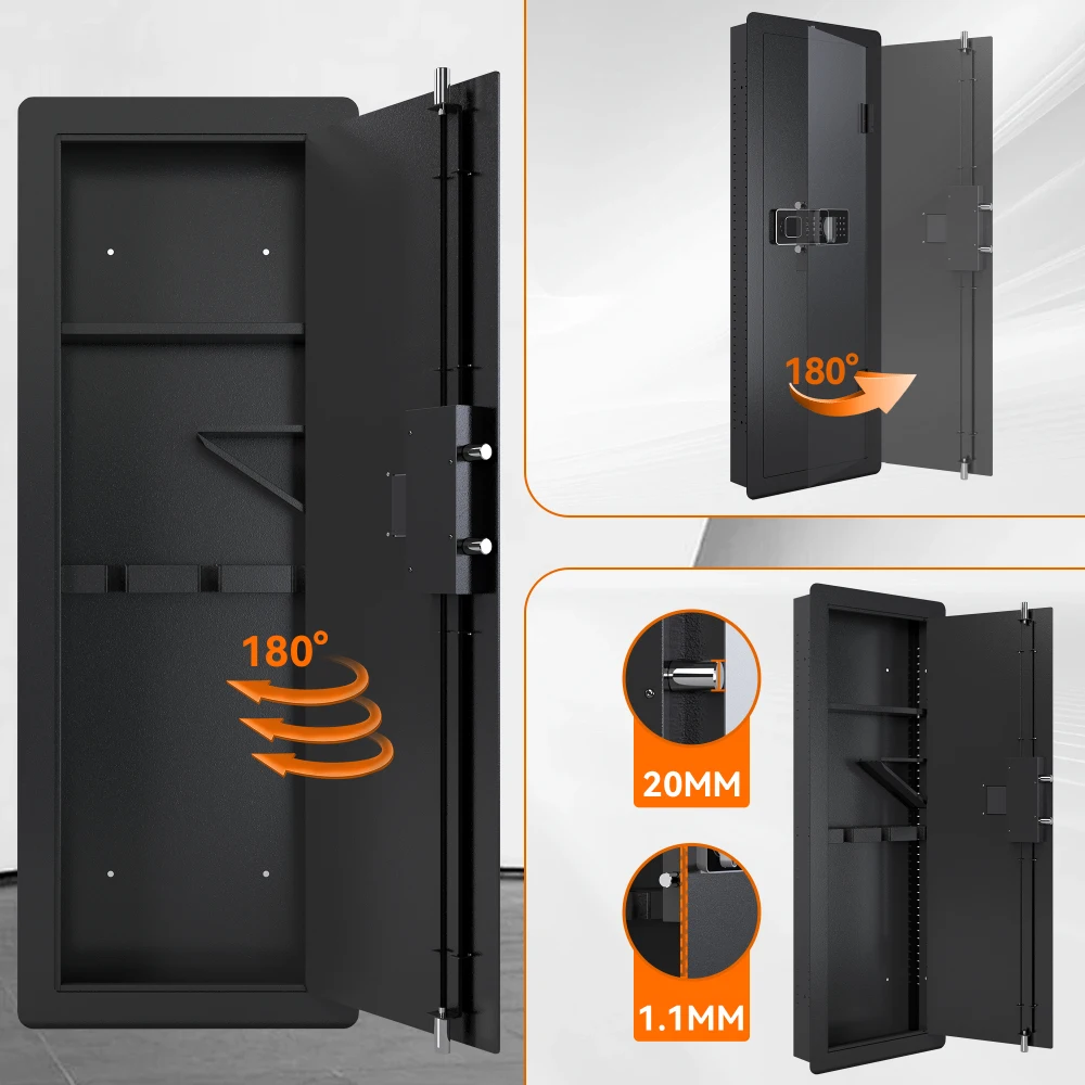 Wall Gun Safe for Home, Gun Safes & Cabinets,Quick-Access Rifle Safe with Removable Shelf and Digital Keypad