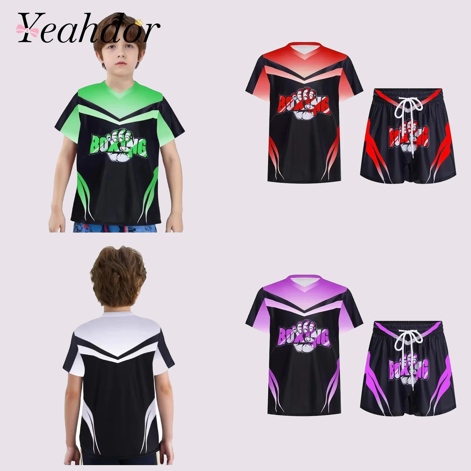 Kids Boxing Suits Boys Boxer Fight Grappling Costume T-shirt Shorts for Kickboxing Training Fighting Children's Muay Thai Outfit