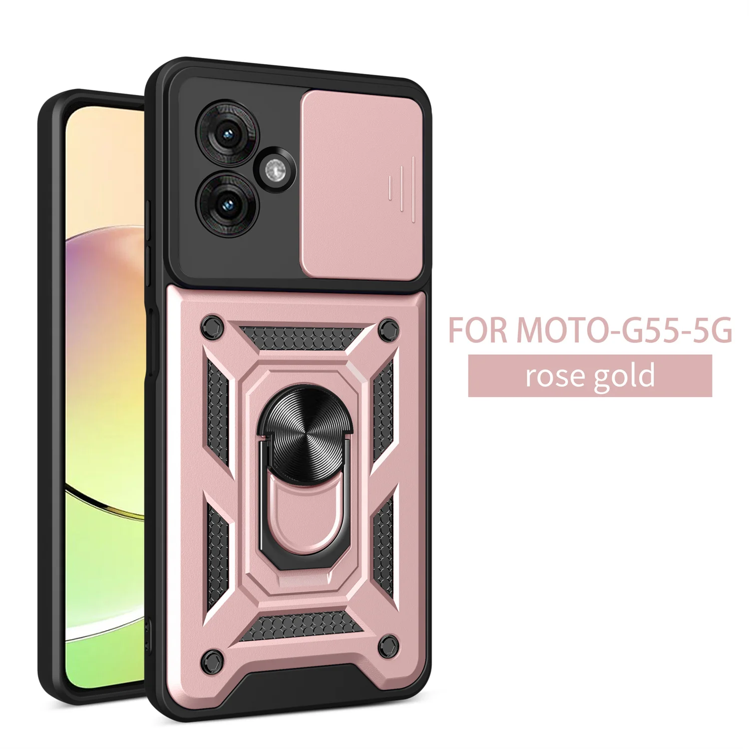 Schützen Sie Moto G55 5G-Abdeckung, magnetischer Halter, Ring-Rückseite, stoßfeste Rüstungshülle für Motorola Moto G55 5 g Ringhalter-Schieberinse
