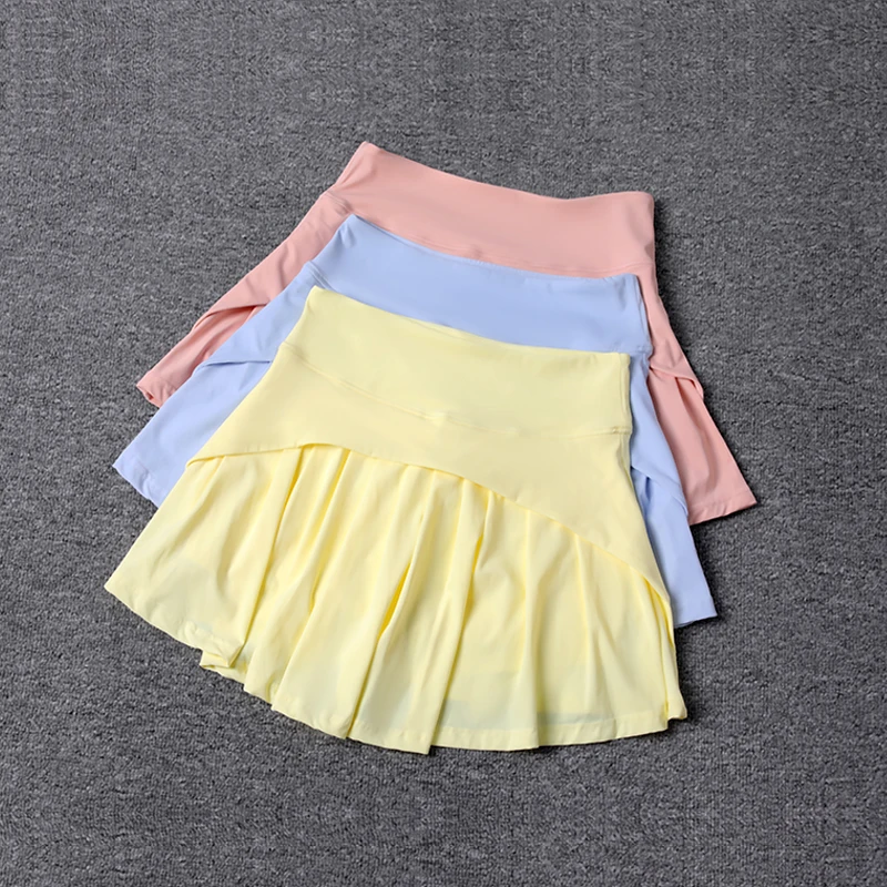 2024 Summer New Anti glare Pleated Skirt Women's Ice Sports Short Skirt High Waist Elastic Large A-line Half skirt