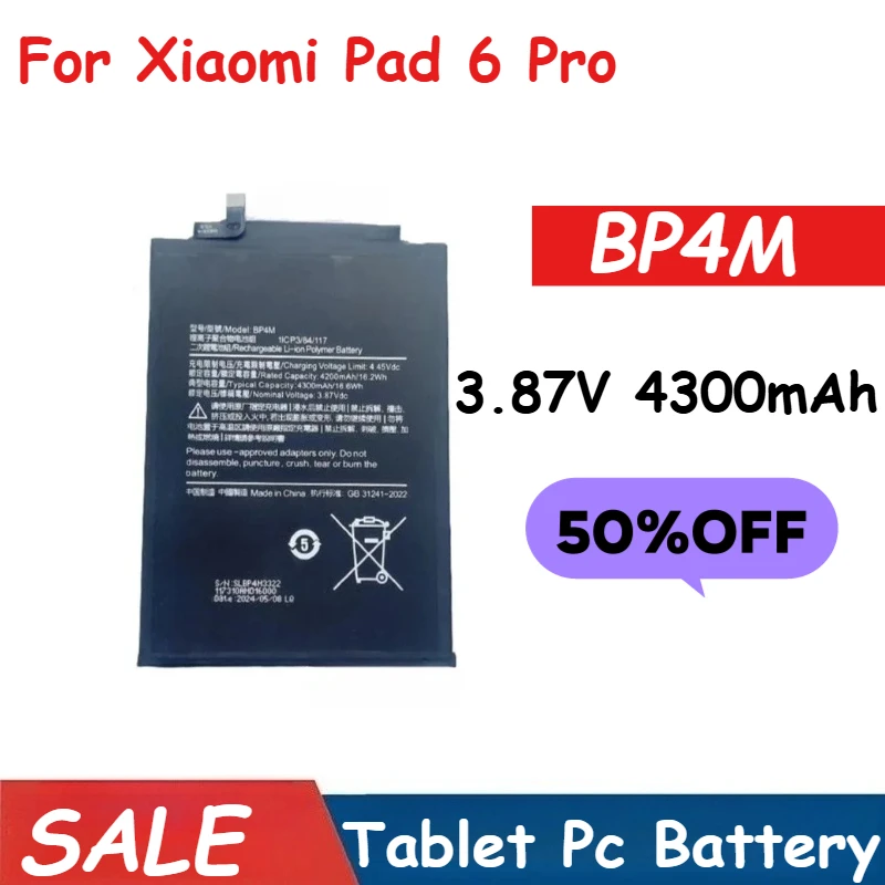 

Tablet Battery 3.87V 4300mAh BP4M for Xiaomi Pad 6 Pro Replacement Battery Brand-New High Quality