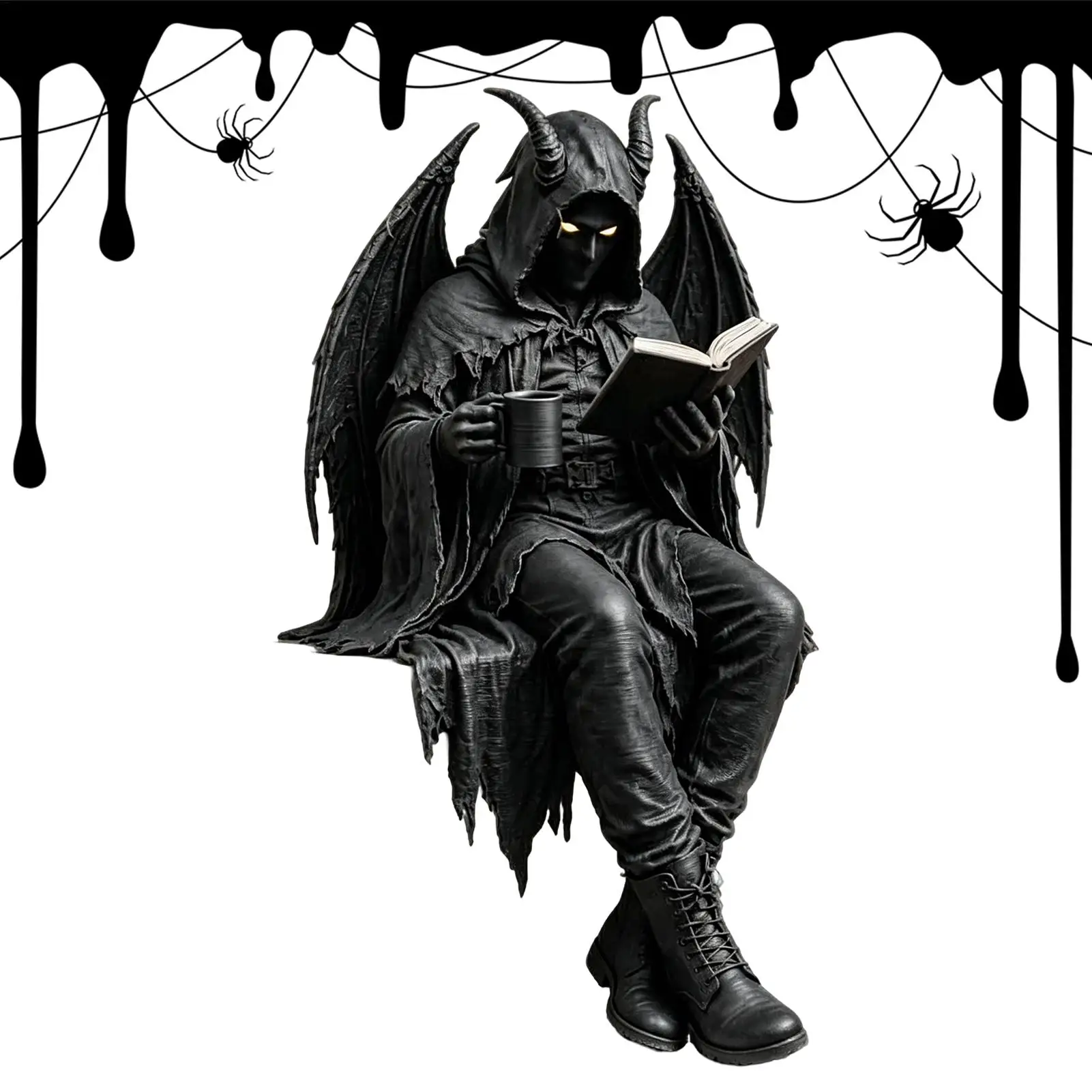 Gothic Resin Figurine, Fantasy Spooky Statue Decor, Robed W izard Sculpture For Desk Shelf Tabletop Bookcase Home Office