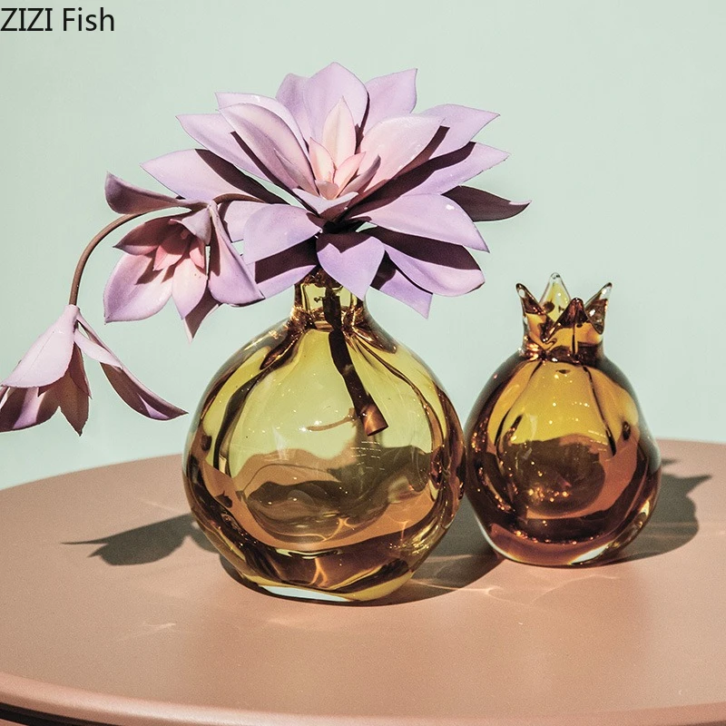 

Pomegranate Shaped Glass Vase Ornament Flower Arrangement Desktop Small Mouth Vase Artistic Flower Vessels Hydroponic Vases