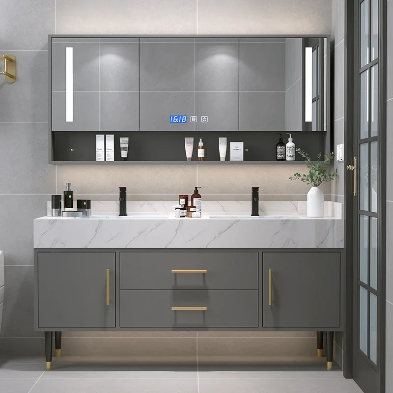 Household Toilet Furniture Washstand Wash Basin Wash Mirror Cabinet Rock Plate Double Bathroom Combination Modern Simple