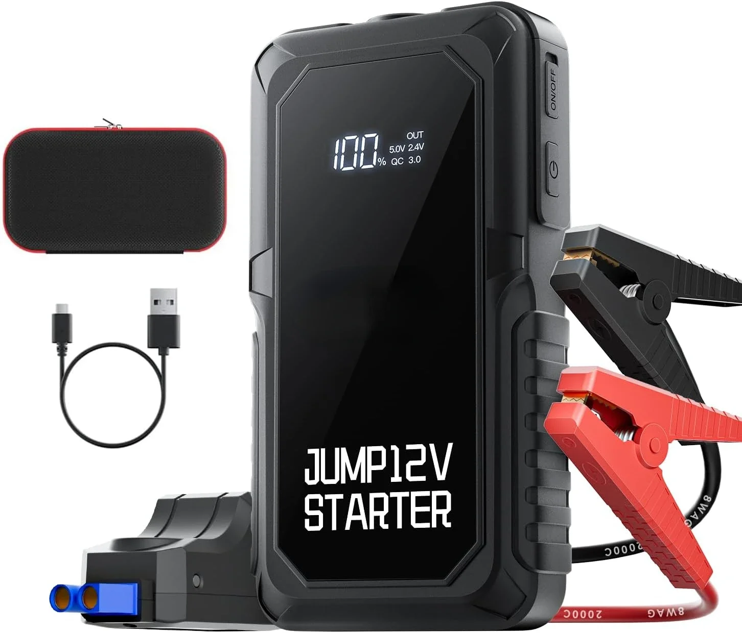 

Power Bank/LED Flashlight/SOS Light. High Powered Portable Car Battery Jump Starter Kit for Emergency, Heavy Duty 2000A Peak Jum