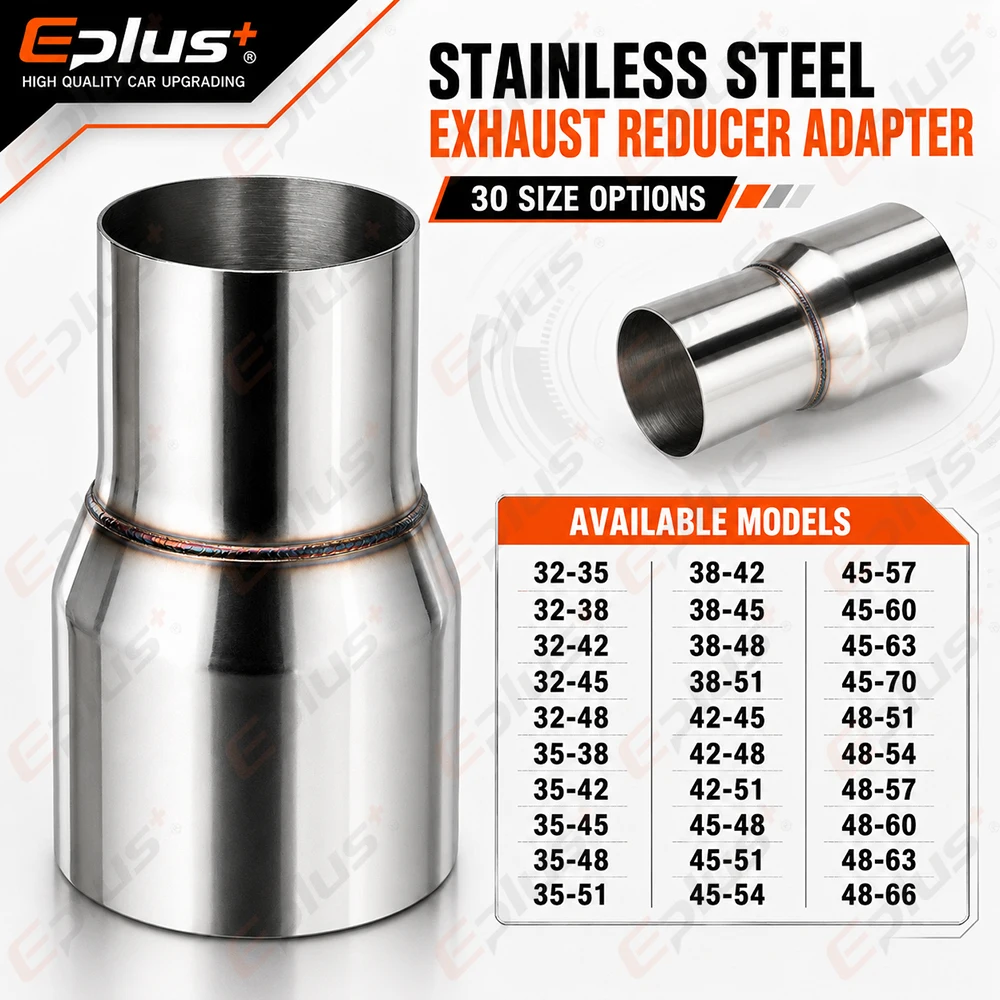 OD Range 32-66mm Stainless Steel Exhaust Straight Reducer Adapter Pipeline Universal Weld-On Pipe Connector for Car Motorcycles