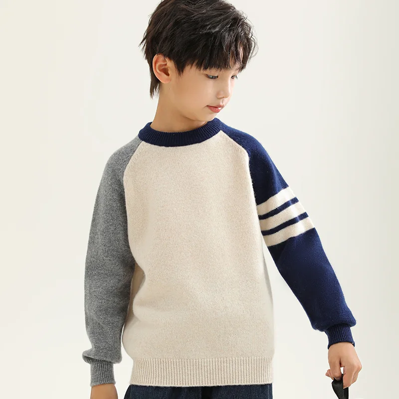 Unisex Style 100%  Merino Wool  Sweater Autumn And Winter  Pullover  Long Sleeve O-Neck  Basic  Children's Clothing Tops view 5