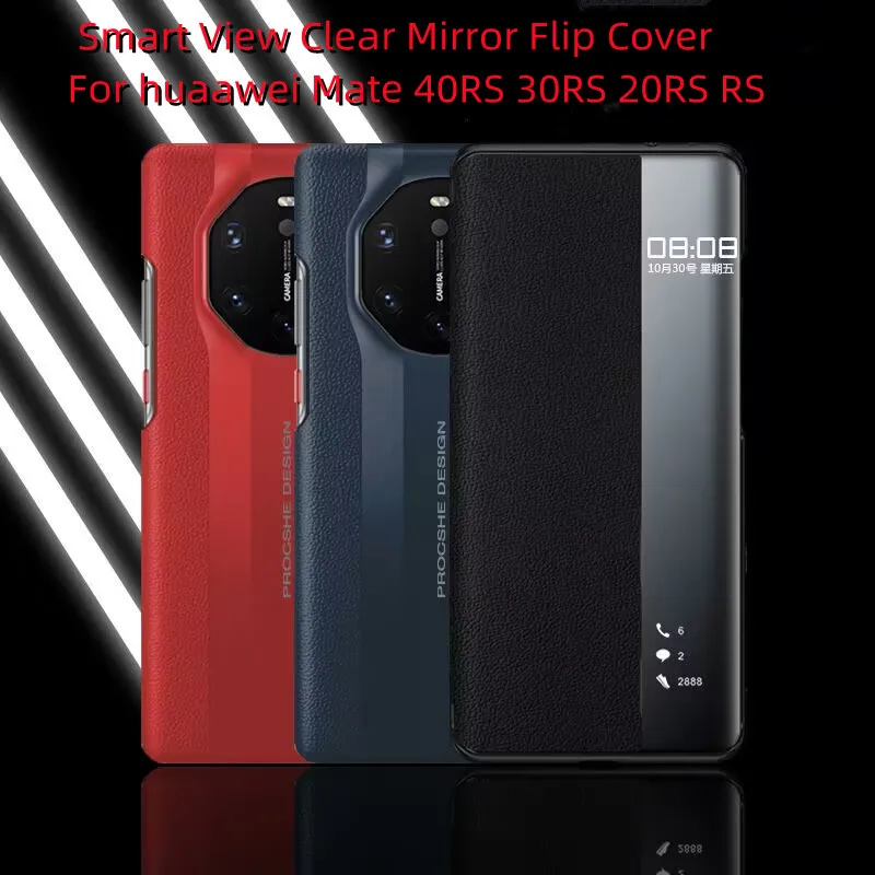 Funda de teléfono Original con Chip de activación inteligente para HUAWEI Mate 40 30 RS Mate 20 RS Porsche diseño vista inteligente cubierta con tapa de espejo transparente