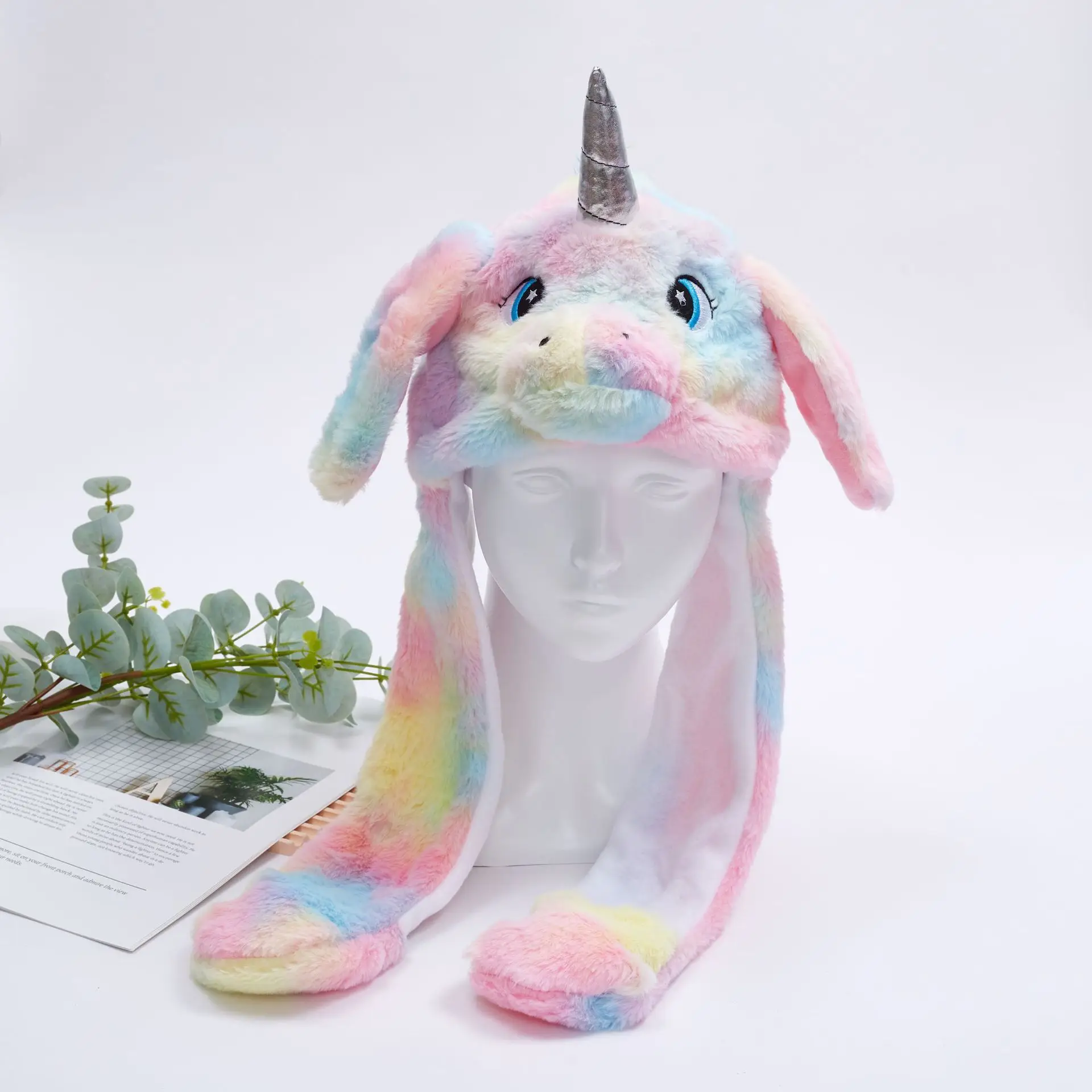 Cartoon Unicorn Hat Ears Will Move Plush Head Cover Children Family Winter Warm Holiday Party Gift