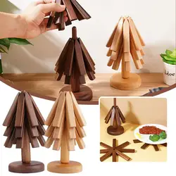 Black Walnut Wooden Trivets for Hot Dishes Tree Shape Trivet Set Coaster for Teapot Hot Pots