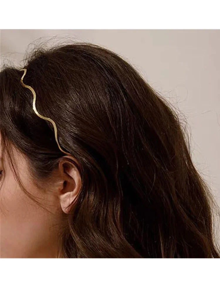 New Metal Wavy Thin Hair Hoop Golden Female Thin Style Simple And Practical Bangs Hair Hoop Going Out Styling Headband